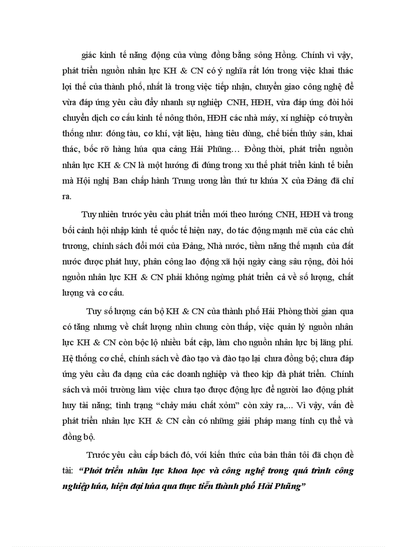 Phát triển nhân lực khoa học và công nghệ trong quá trình công nghiệp hóa hiện đại hóa qua thực tiễn thành phố Hải Phòng