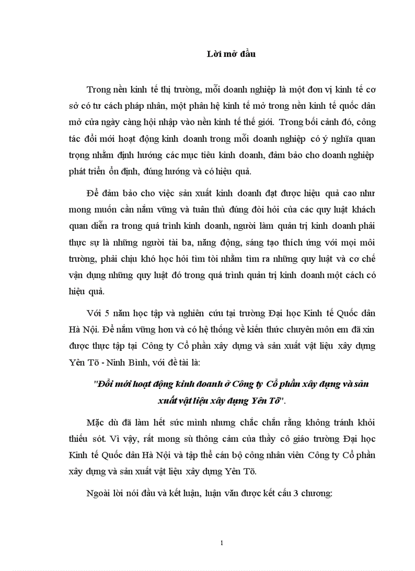 image for page Đổi mới hoạt động kinh doanh ở Công ty Cổ phần xây dựng và sản xuất vật liệu xây dựng Yên Từ