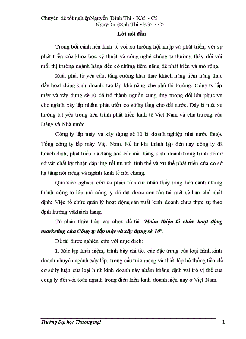 image for page Hoàn thiện tổ chức hoạt động marketing của Công ty lắp máy và xây dựng số 10