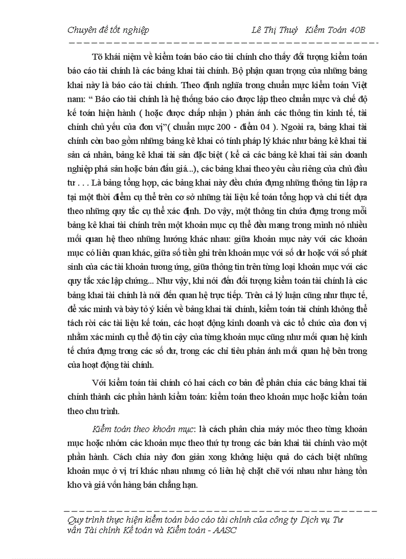 Quy trình thực hiện kiểm toán báo cáo tài chính của công ty dịch vụ tư vấn tài chính kế toán và kiểm toán AASC