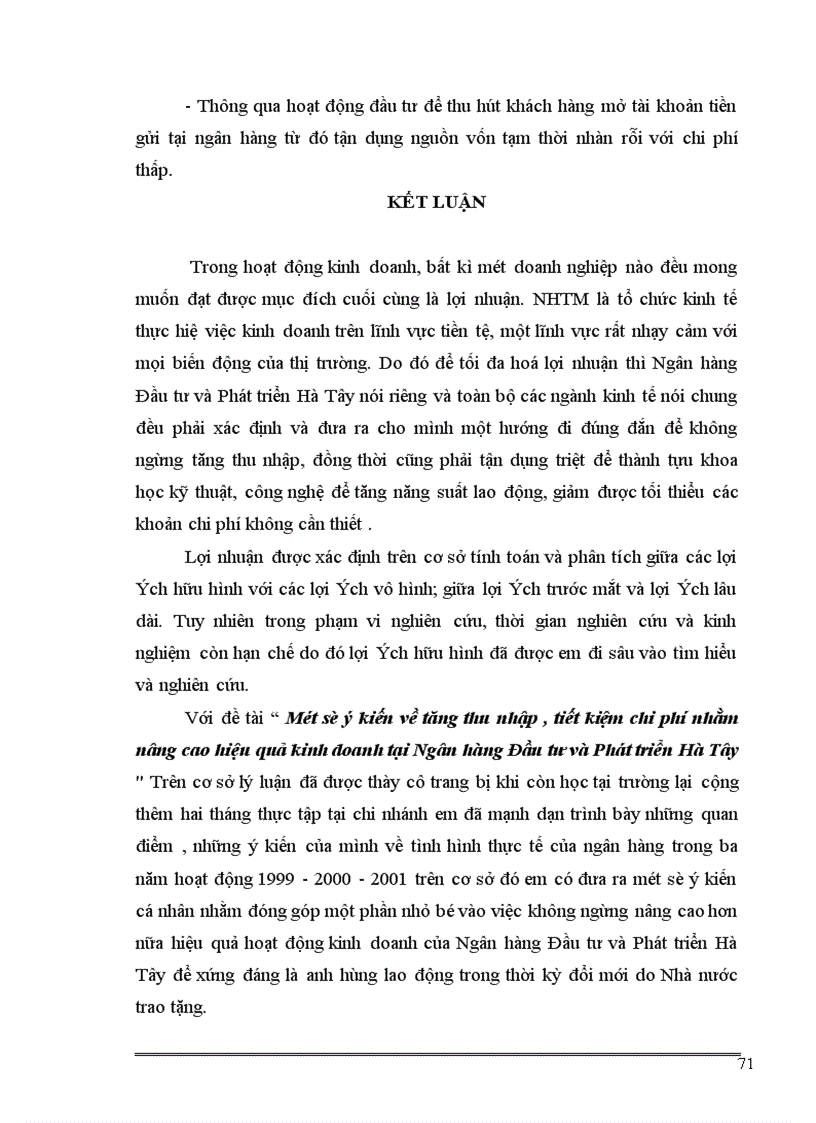 image for page Một số ý kiến về tăng thu tiết kiệm chi phí nhằm nâng cao hiệu quả kinh doanh tại NHĐT PT Hà Tây
