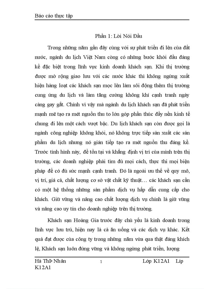 image for page Báo cáo thực tập về khách sạn Hoàng Gia