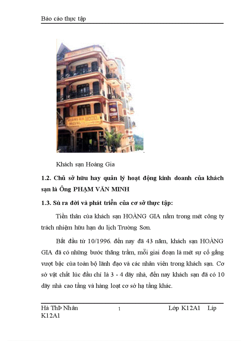 image for page Báo cáo thực tập về khách sạn Hoàng Gia