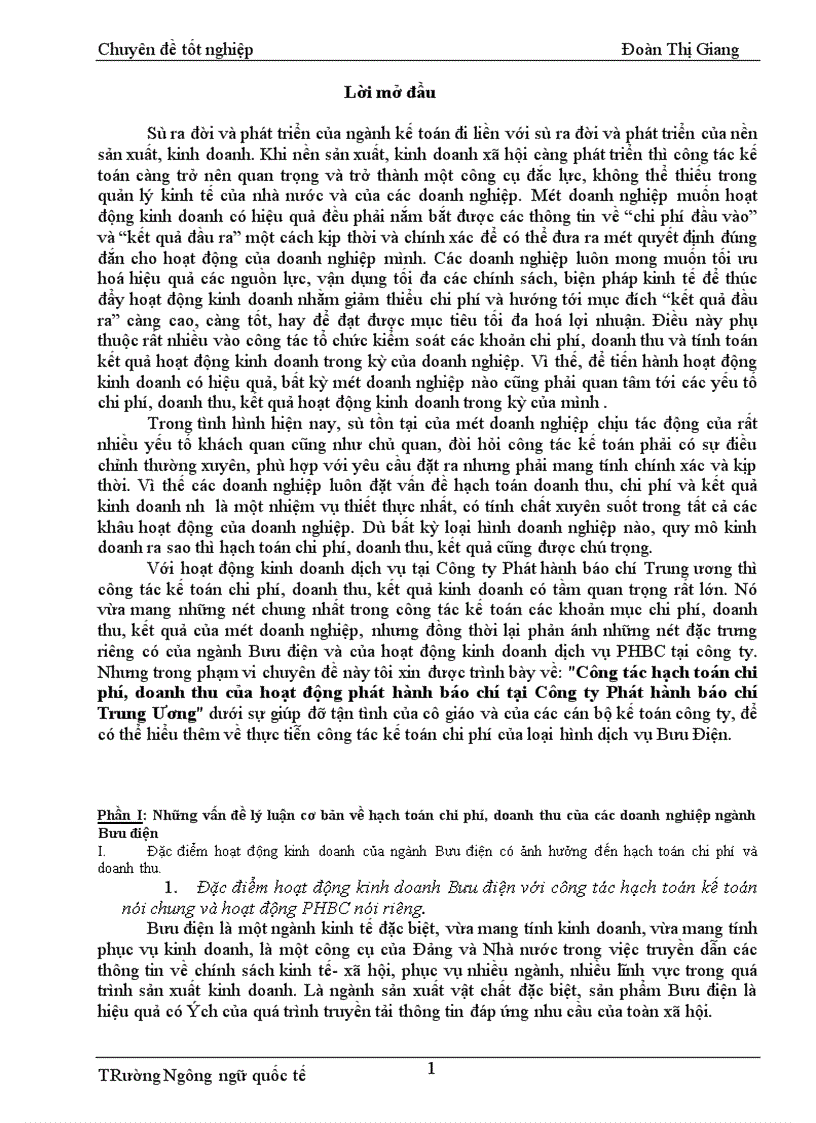 image for page Công tác hạch toán chi phí doanh thu của hoạt động phát hành báo chí tại Công ty Phát hành báo chí Trung Ương 1