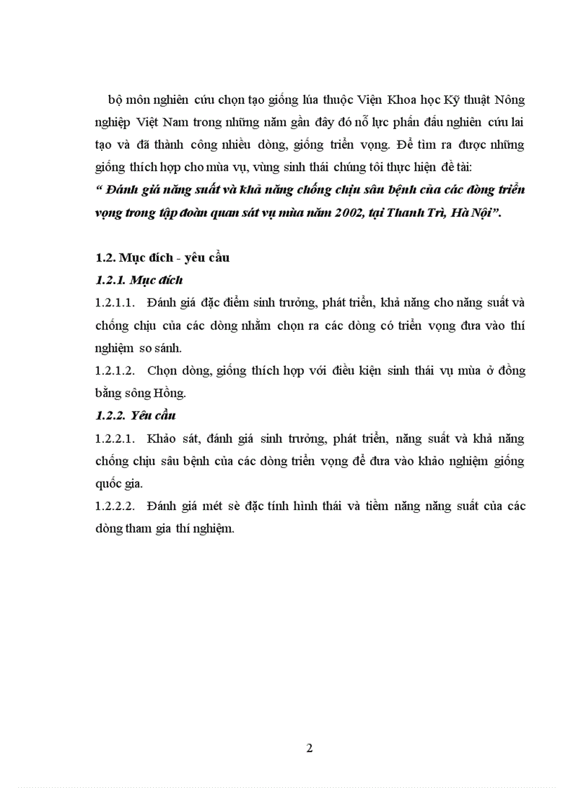 image for page Đánh giá năng suất và khả năng chống chịu sâu bệnh của các dòng triển vọng trong tập đoàn quan sát vụ mùa năm 2002 tại Thanh Trì Hà Nội