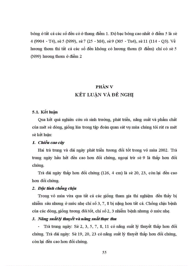 image for page Đánh giá năng suất và khả năng chống chịu sâu bệnh của các dòng triển vọng trong tập đoàn quan sát vụ mùa năm 2002 tại Thanh Trì Hà Nội