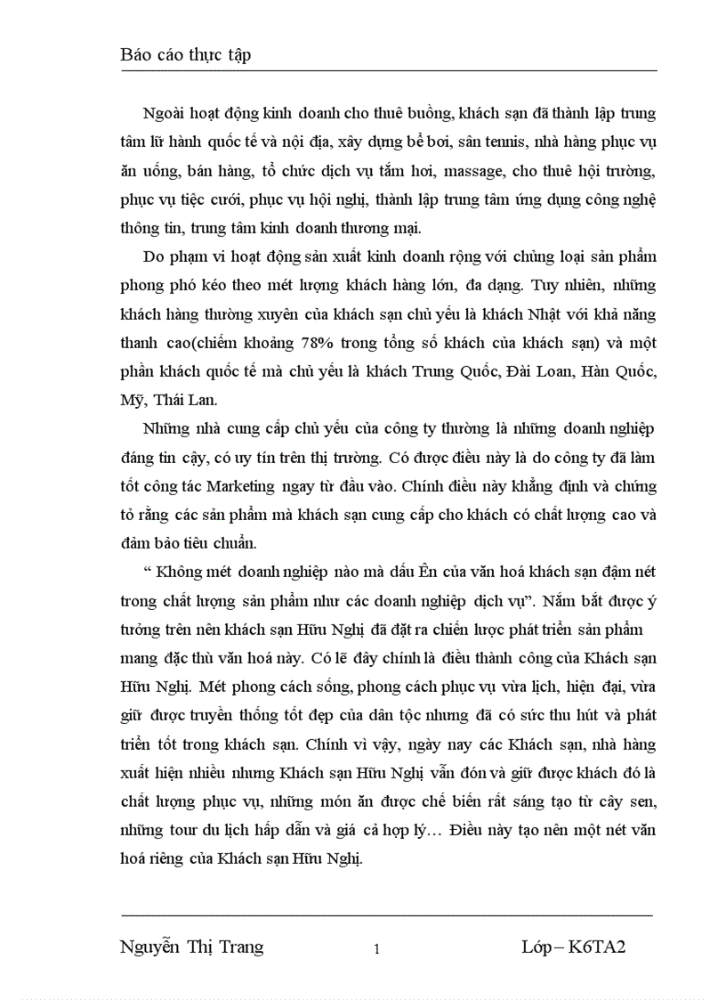 image for page Báo cáo thực tập về khách sạn Hữu Nghị