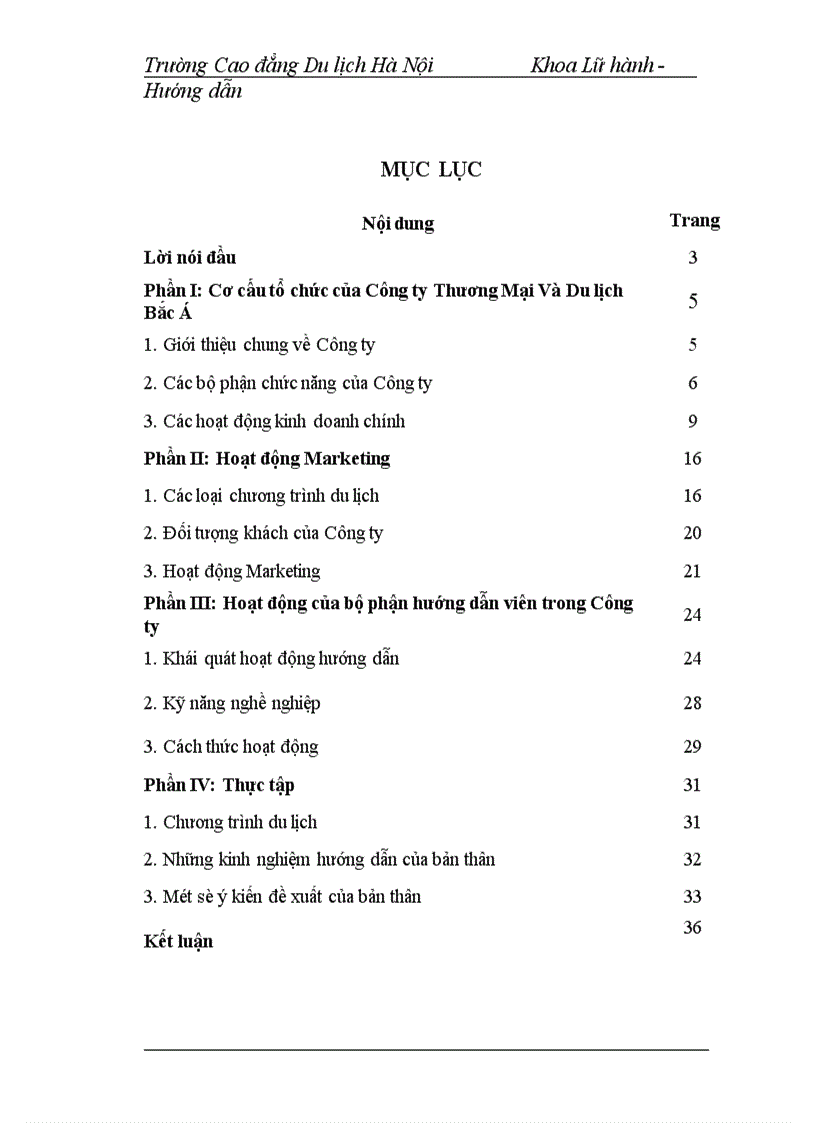 image for page Hoạt động của bộ phận hướng dẫn viên trong công ty thương mại và du lịch bắc á