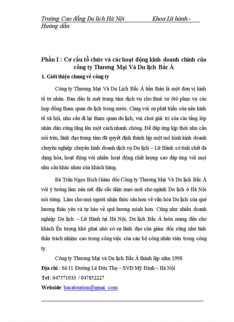 image for page Hoạt động của bộ phận hướng dẫn viên trong công ty thương mại và du lịch bắc á