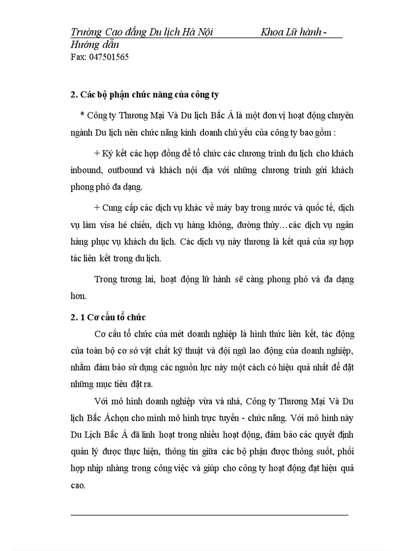 image for page Hoạt động của bộ phận hướng dẫn viên trong công ty thương mại và du lịch bắc á