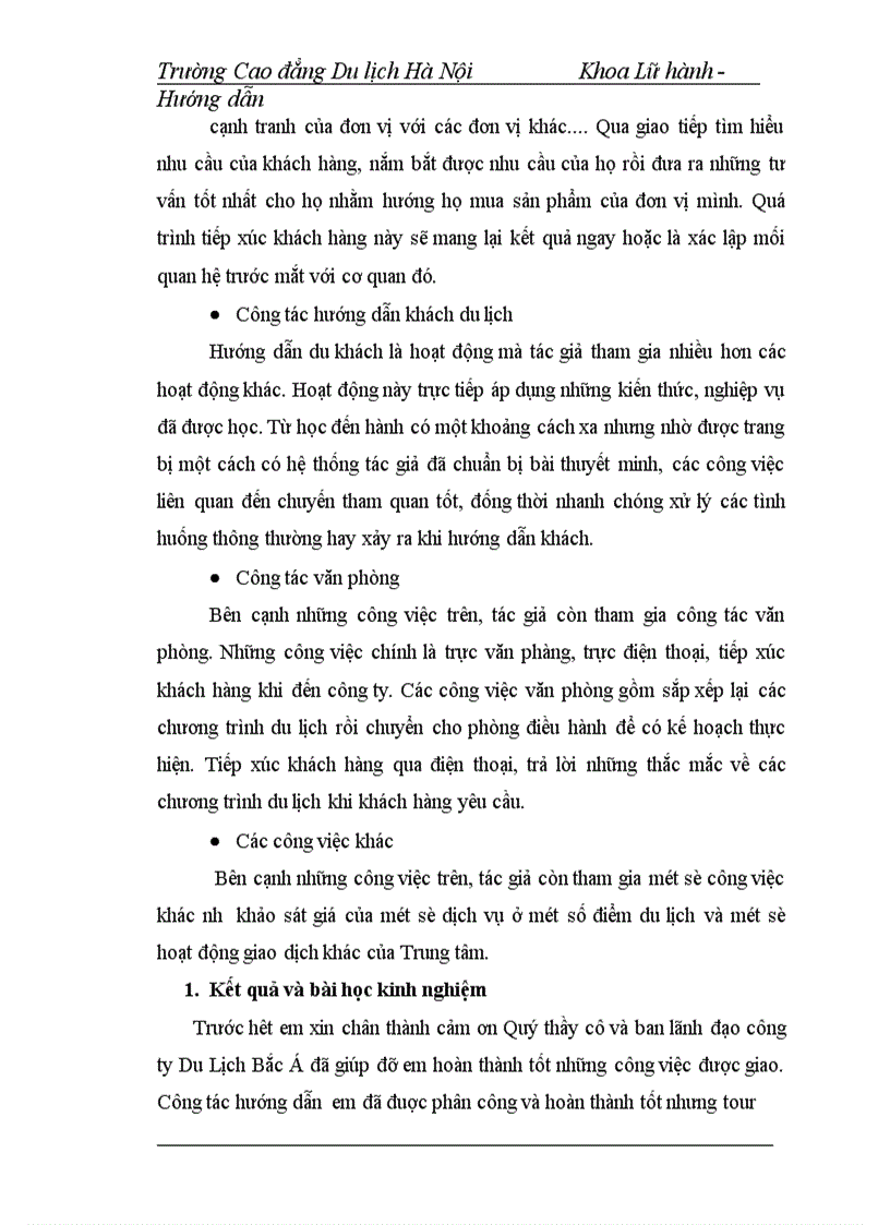 image for page Hoạt động của bộ phận hướng dẫn viên trong công ty thương mại và du lịch bắc á