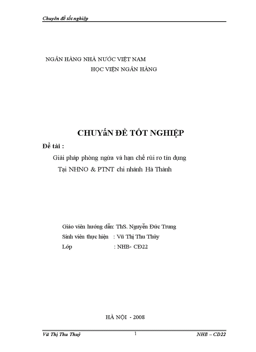 image for page Một số giải pháp phòng ngừa và hạn chế rủi ro tín dụng tại NHNO PTNT chi nhánh Hà Thành