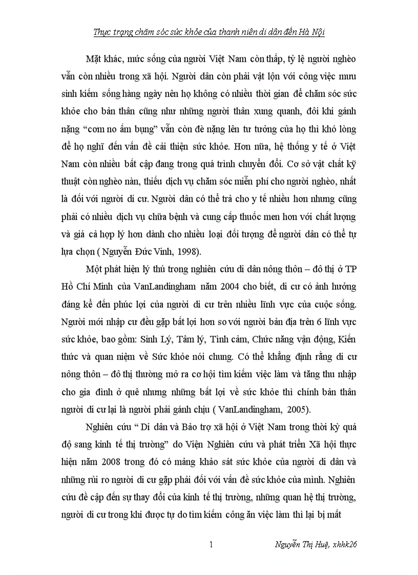 image for page Thực trạng chăm sóc sức khỏe của thanh niên di dân đến Hà Nội