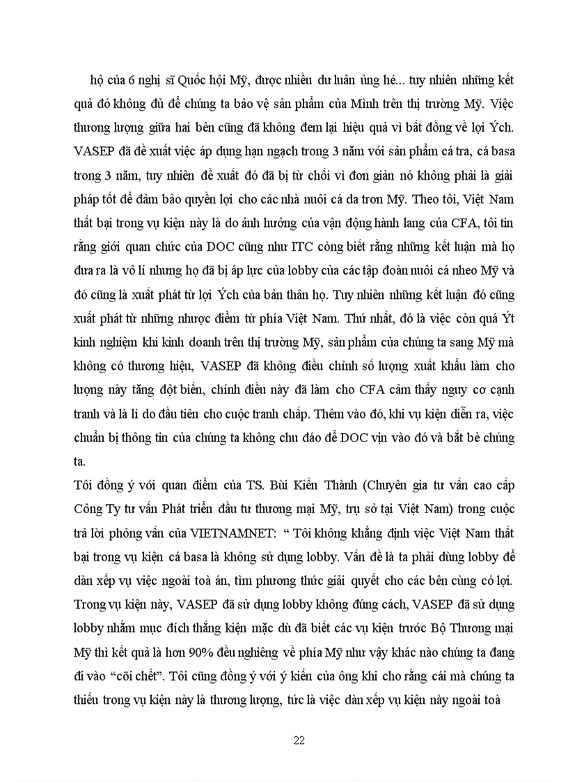 image for page ảnh hưởng của vận động hành lang tới vụ kiện cá tra cá basa của Việt Nam