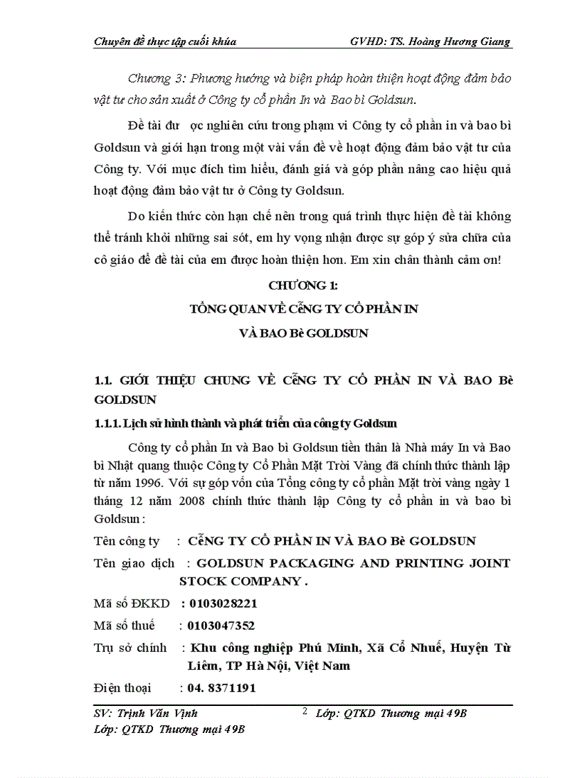 image for page Đảm bảo vật tư cho sản xuất ở Công ty cổ phần In và bao bì Goldsun