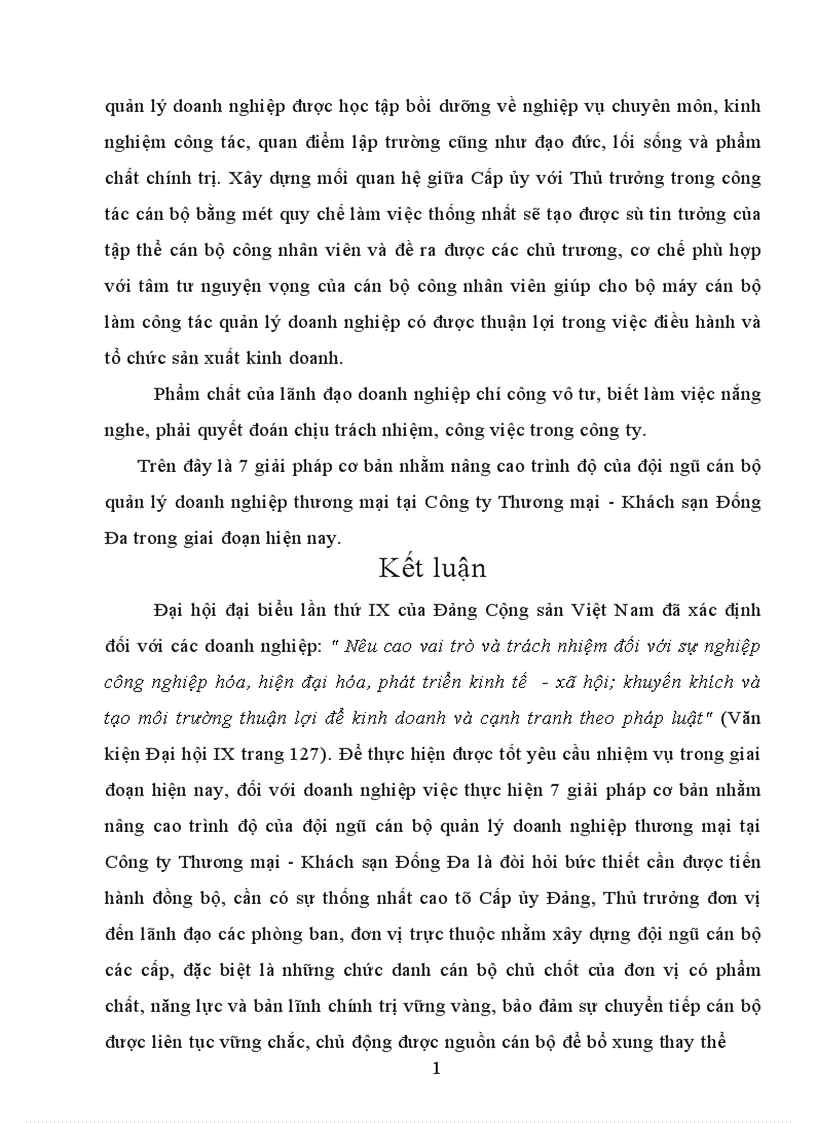 image for page Thực trạng cán bộ và công tác cán bộ ở Công ty Thương mại Khách sạn Đống Đa 1