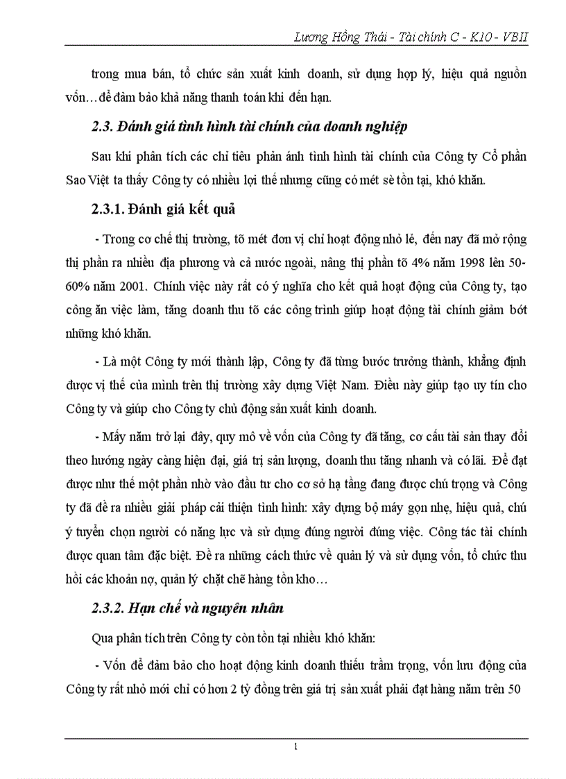 image for page Phân tích tình hình tài chính Công ty cổ phần Sao Việt 1