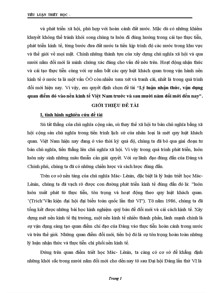 image for page Lý luận nhận thức vận dụng quan điểm đó vào nền kinh tế Việt Nam trước và sau mười năm đổi mới đến nay