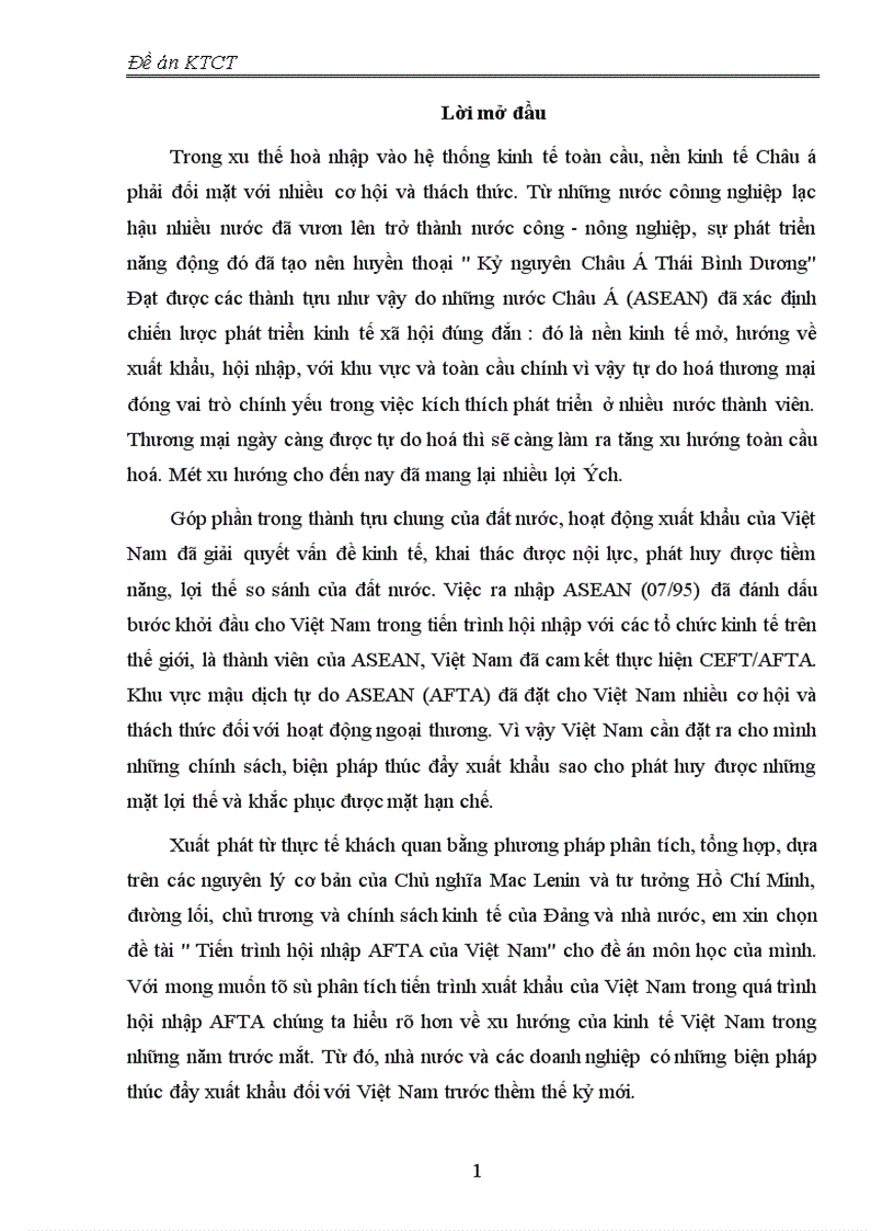 image for page Tiến trình hội nhập AFTA của Việt Nam