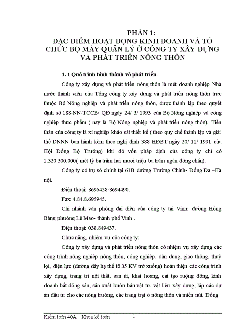 Tổ chức hạch toán vật tư ở công ty xây dựng và phát triển nông thôn 1