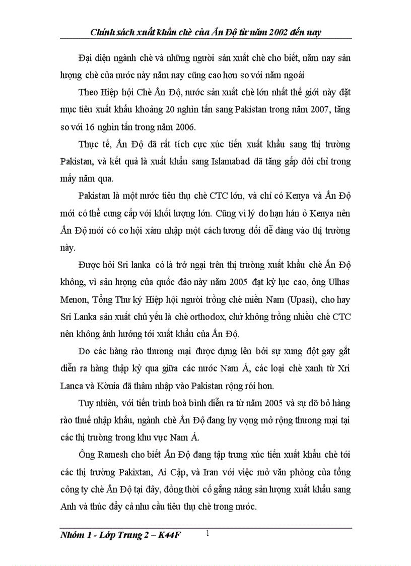 image for page Chính sách xuất khẩu Chè của Ấn Độ từ năm 2002 đến nay