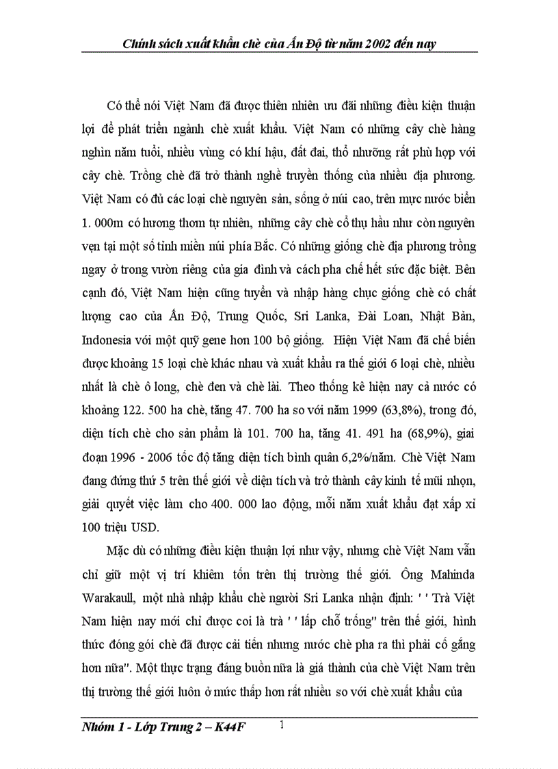 image for page Chính sách xuất khẩu Chè của Ấn Độ từ năm 2002 đến nay