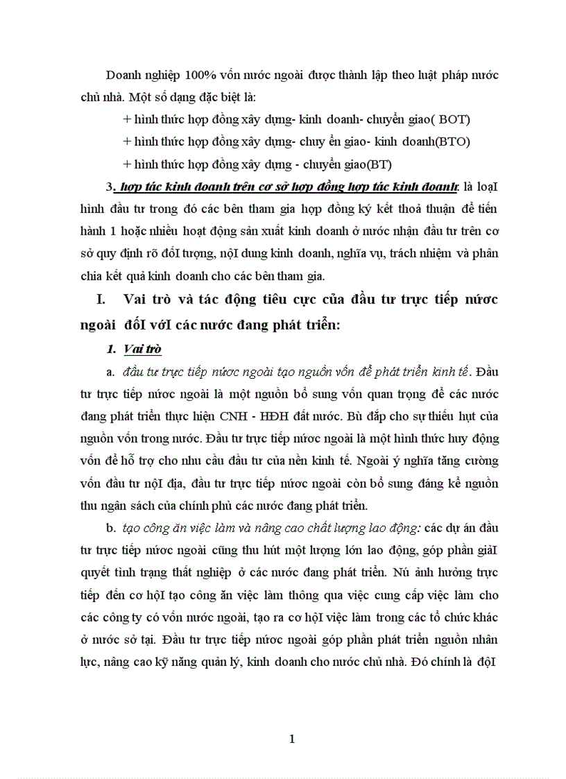 image for page Vai trò và tác động tiêu cực của đầu tư trực tiếp nứơc ngoài đốI vớI các nước đang phát triển