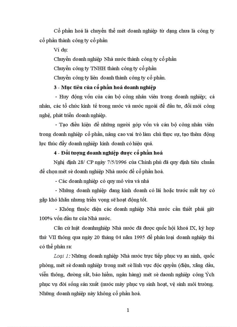 Thực trạng cổ phần hoá doanh nghiệp Nhà nước ở nước ta một ví dụ cụ thể mà sinh viên được biết