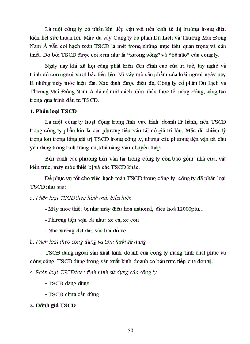 image for page Tổ chức hạch toán tài sản cố định với những vấn đề về quản lý và nâng cao hiệu quả sử dụng tài sản cố định tại Công ty cổ phần Du Lịch và Thương Mại Đông Nam Á 1