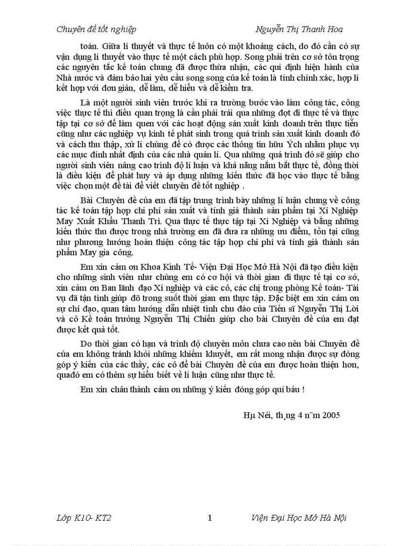 image for page Kế toán tập hợp chi phí sản xuất và tính giá thành sản phẩm tại Xí nghiệp May Xuất khẩu Thanh Trì 1