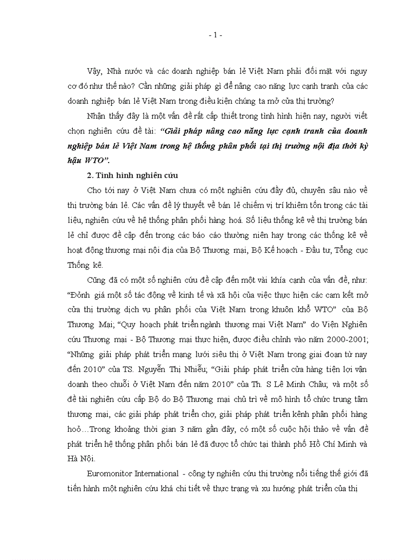 Giải pháp nâng cao năng lực cạnh tranh của doanh nghiệp bán lẻ Việt Nam trong hệ thống phân phối tại thị trường nội địa thời kỳ hậu WTO