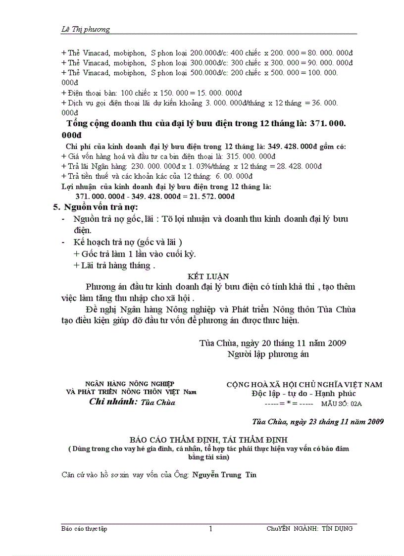 image for page Báo cáo thực tập tại NHNo PTNT huyện Tủa Chựa