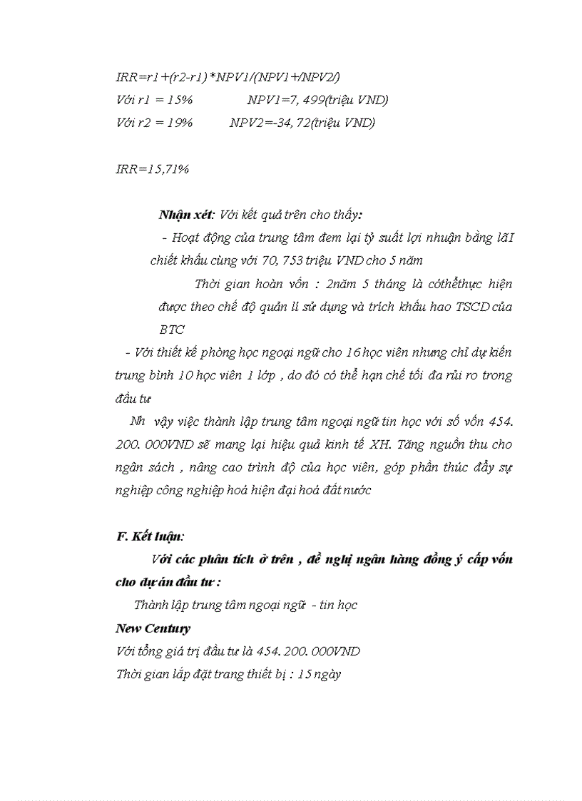 image for page Dự án đầu tư Thành lập trung tâm Ngoại ngữ tin học New century