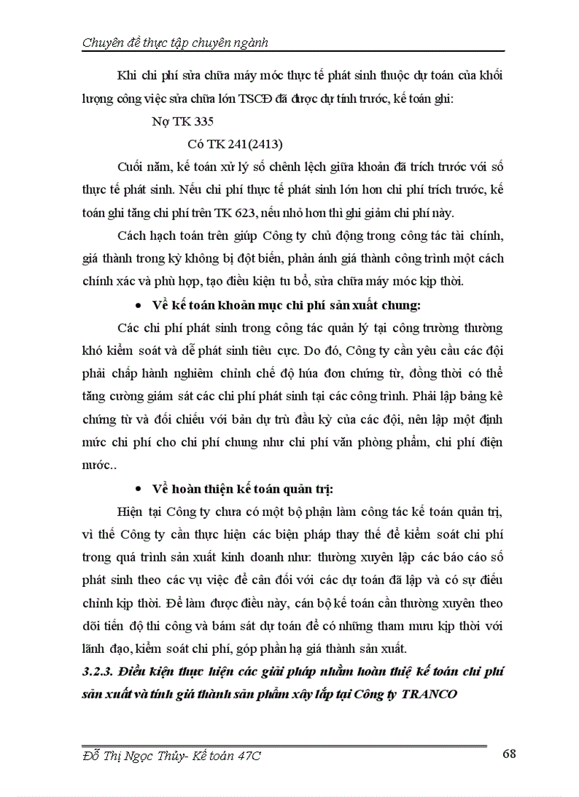 image for page Hoàn thiện kế toán chi phí sản xuất và tính giá thành sản phẩm xây lắp tại Công ty Vận tải và Xây dựng TRANCO