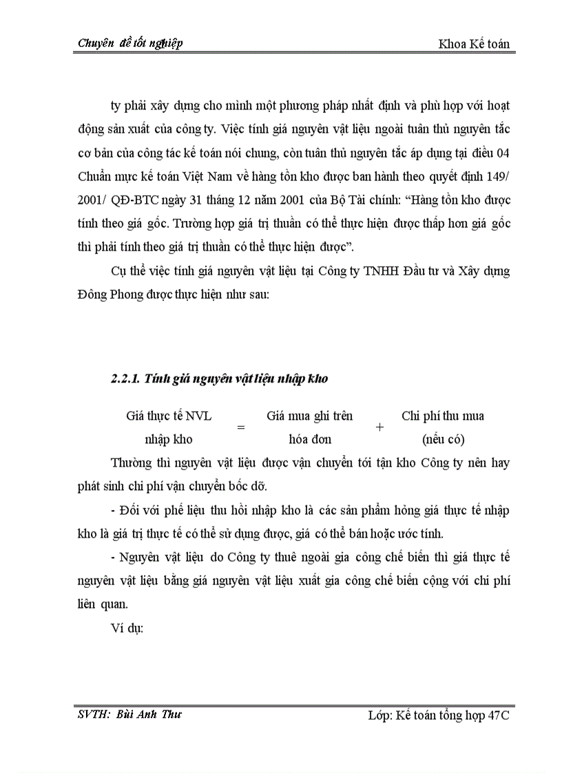 image for page Hoàn thiện công tác kế toán nguyên vật liệu tại Công ty TNHH Đầu tư và Xây dựng Đông Phong