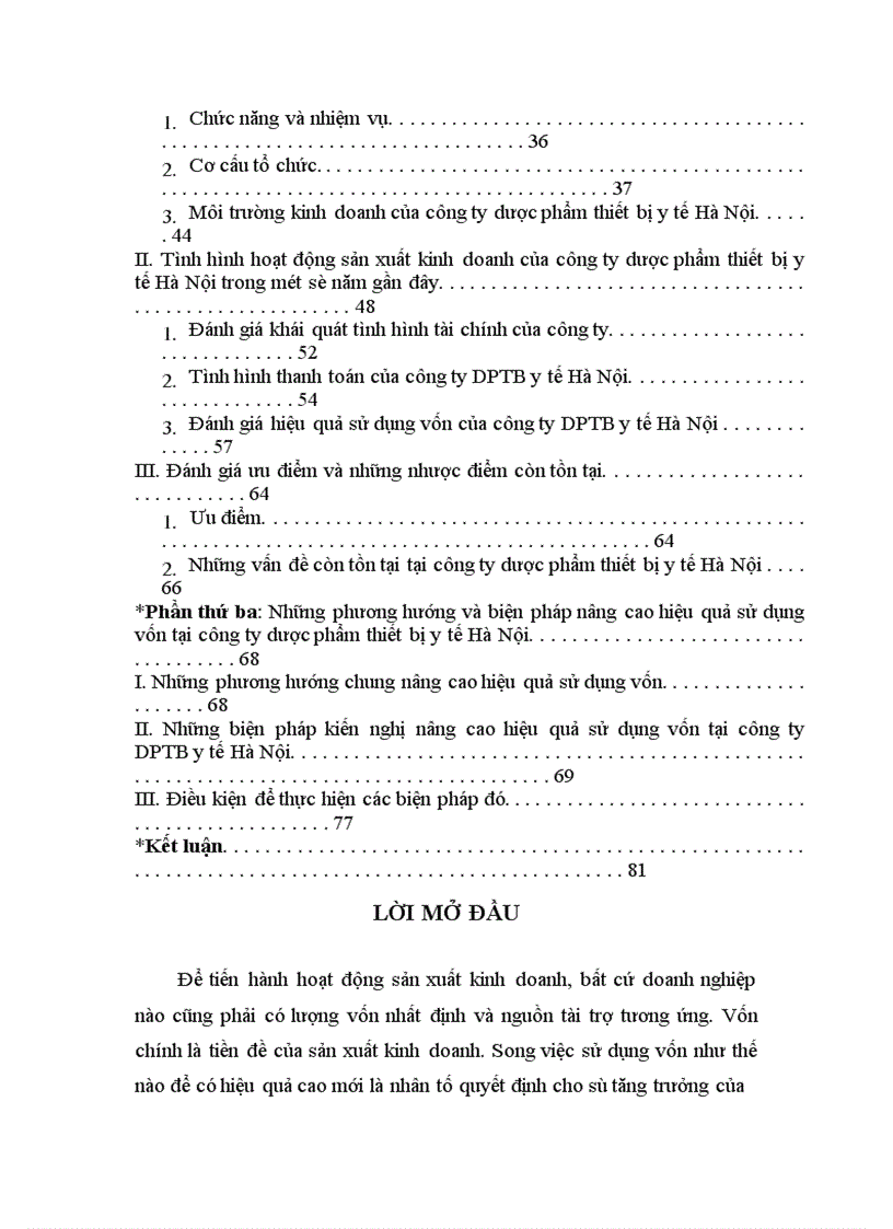 Thực trạng về vốn và hiệu quả sử dụng vốn tại công ty dược phẩm thiết bị y tế Hà Nội