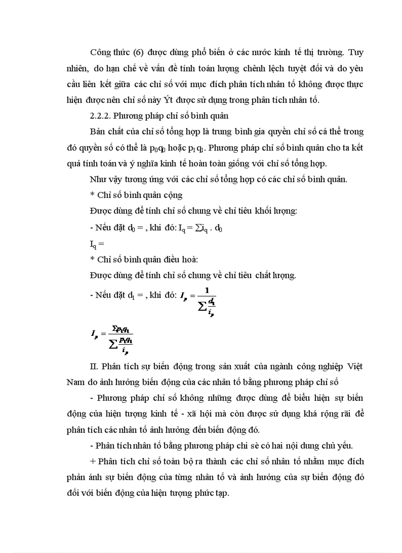 phương pháp chỉ số và ứng dụng các chỉ tiêu chỉ số để phân tích biến động sản xuất ngành công nghiệp