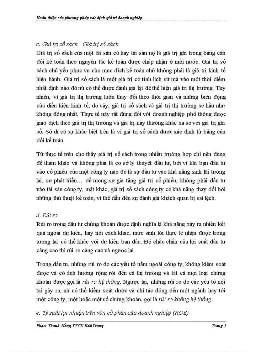 image for page Hoàn thiện các phương pháp xác định giá trị doanh nghiệp trong tư vấn cổ phần hoá tại Công ty cổ phần chứng khoán Bảo Việt
