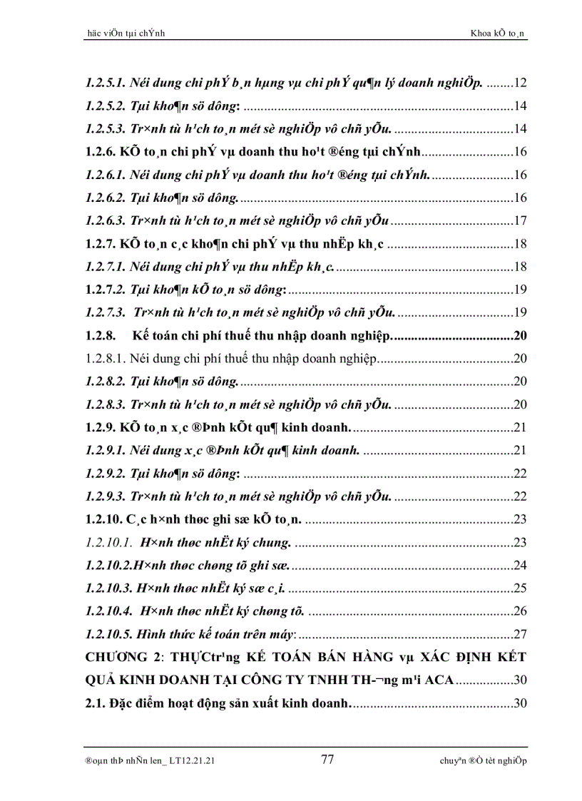 image for page Kế toán bán hàng và xác định kết quả kinh doanh tại công ty TNHH Thương mại ACA