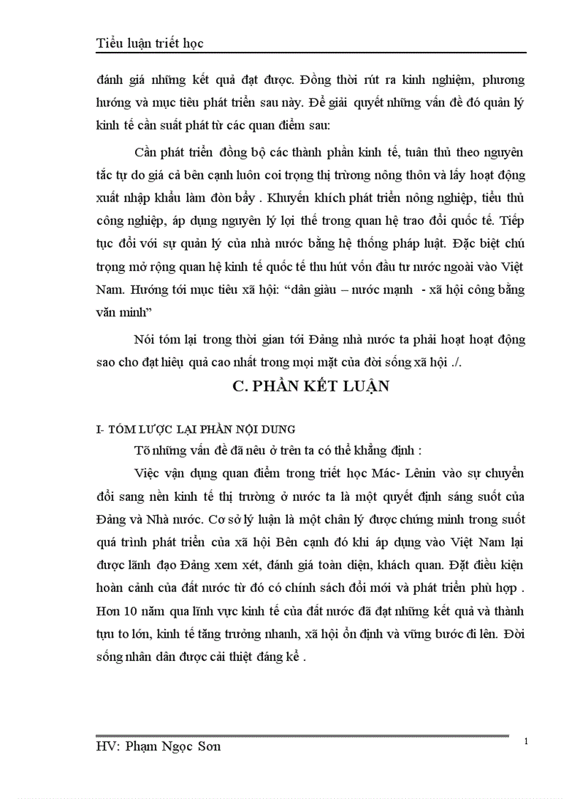 image for page Vận dụng quan điểm trong triết học Mác Lê Nin để phân tích quá trình chuyển đổi sang nền kinh tế thị trường ở Việt Nam 1