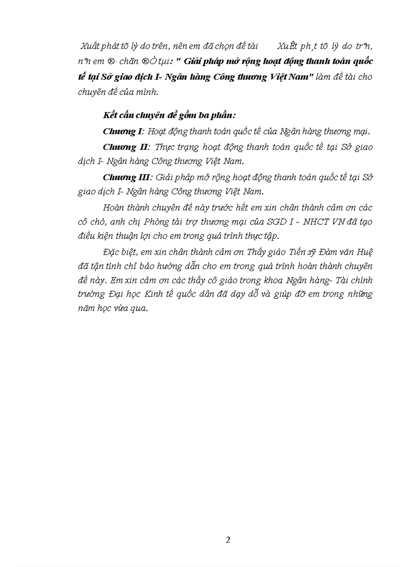 Giải pháp mở rộng hoạt động thanh toán quốc tế tại Sở giao dịch I Ngân hàng Công thương Việt Nam 1