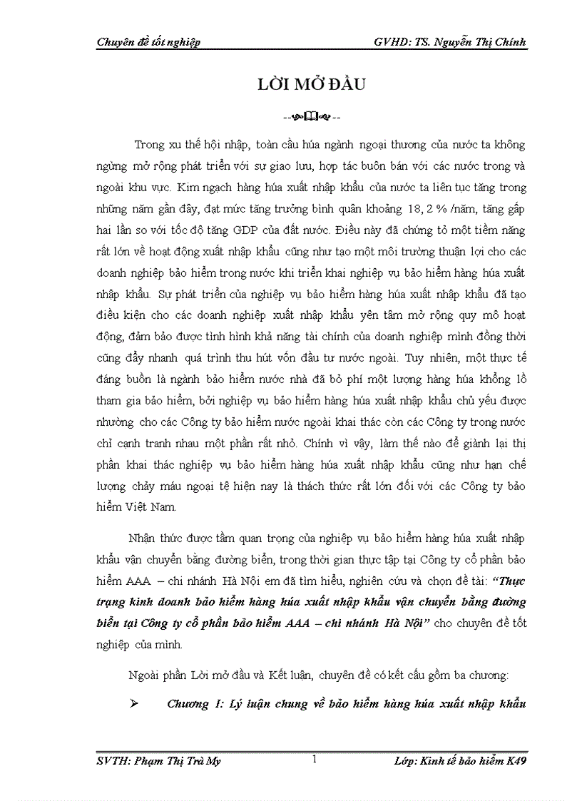 Thực trạng kinh doanh bảo hiểm hàng hóa xuất nhập khẩu vận chuyển bằng đường biển tại Công ty cổ phần bảo hiểm AAA chi nhánh Hà Nội