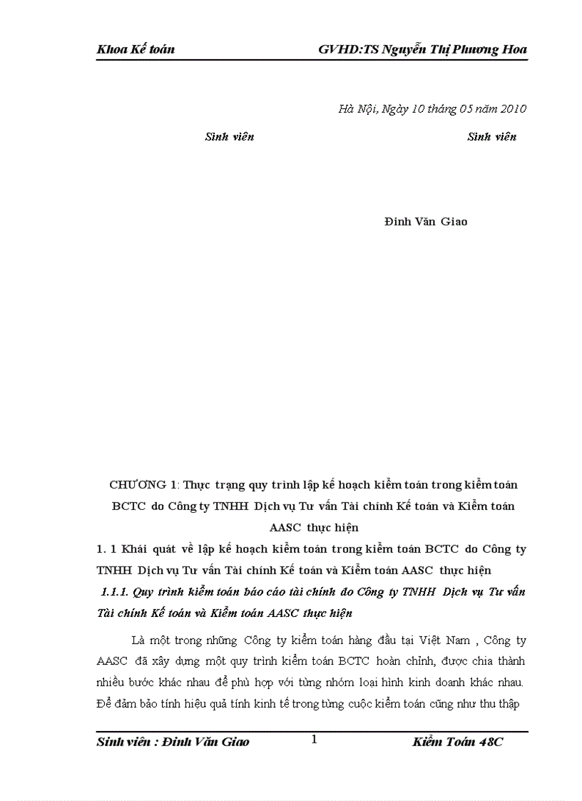 image for page hoàn thiện quy trình lập kế hoạch kiểm toán trong kiểm toán báo cáo tài chính tại công ty tnhh dịch vụ tư vấn tài chính tài chính kế toán và kiểm toán aasc Sinh viên thực hiện