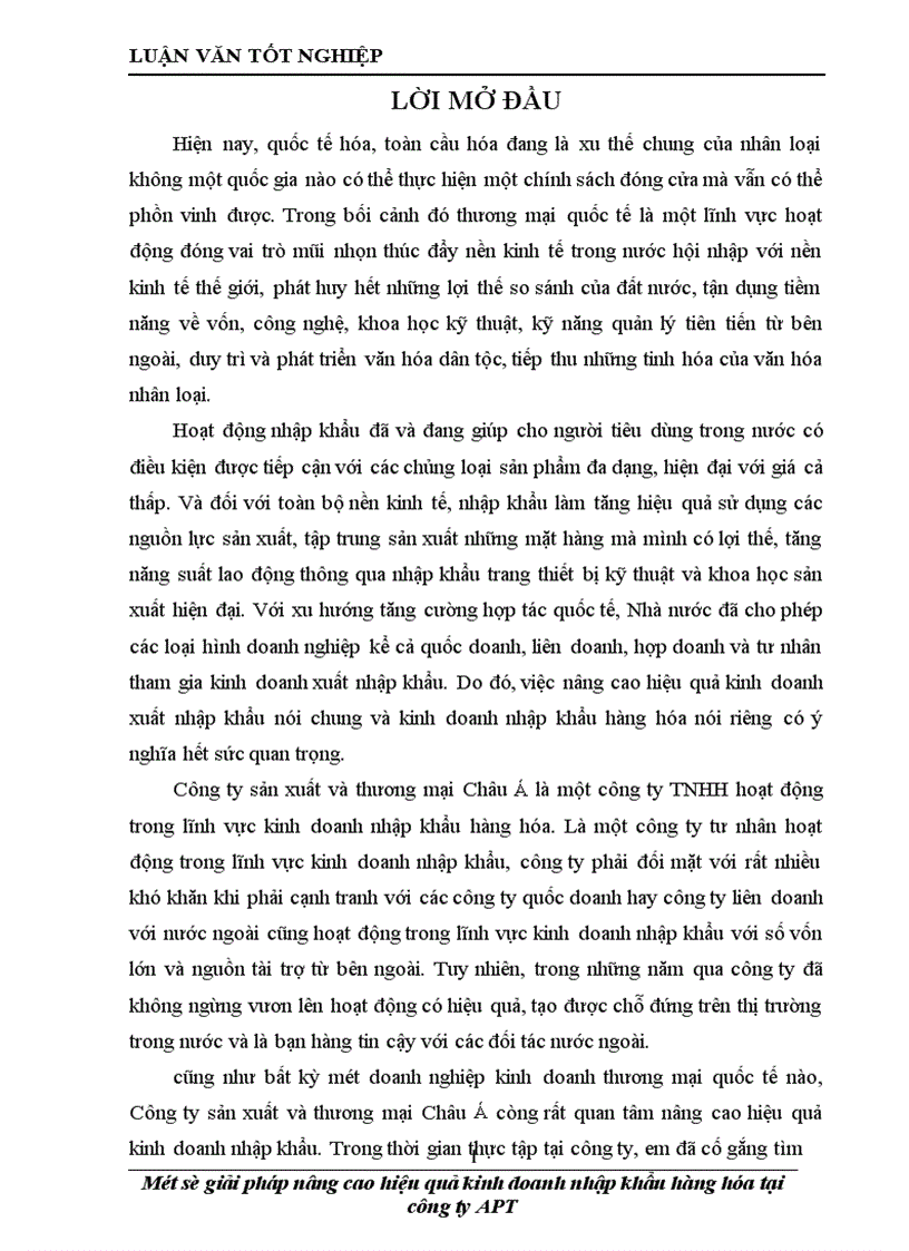 Một số giải pháp nâng cao hiệu quả kinh doanh nhập khẩu hàng hóa tại công ty sản xuất và thương mại Châu á 1