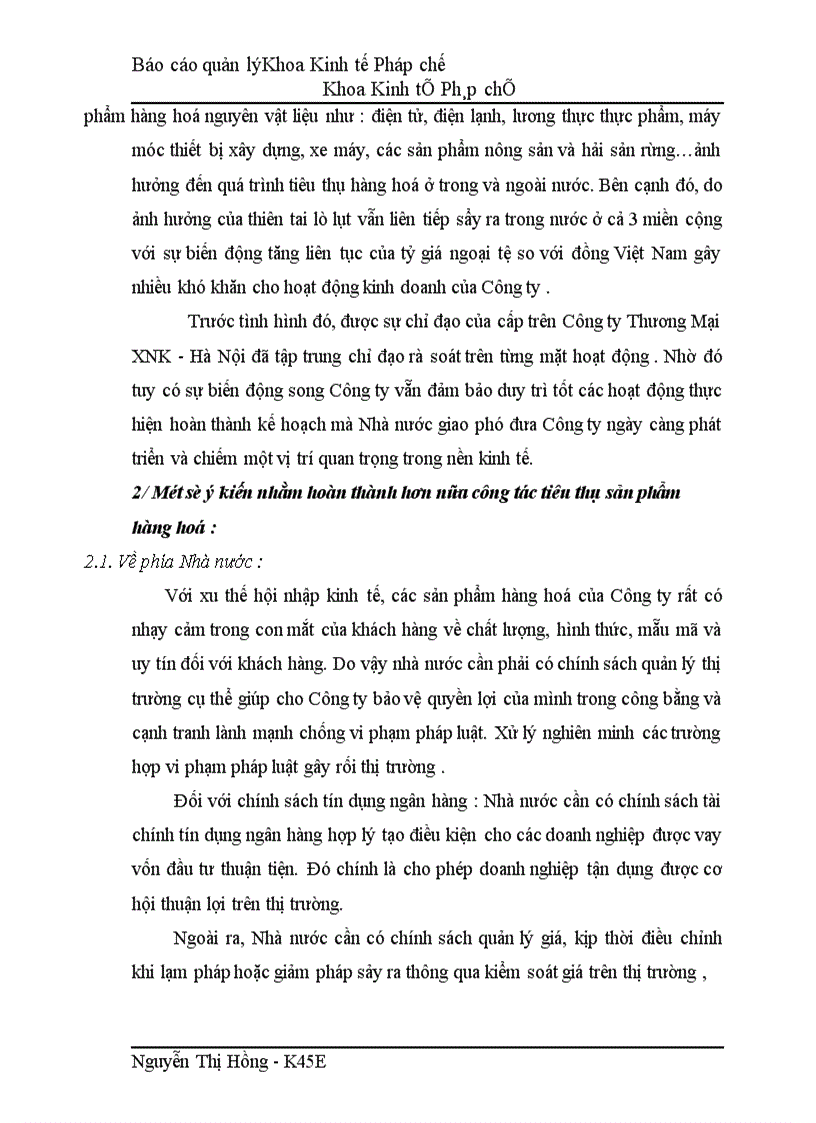 image for page Tổ chức công tác quản lý tiêu thụ sản phẩm hàng hoá tại Công ty Thương Mại XNK Hà Nội