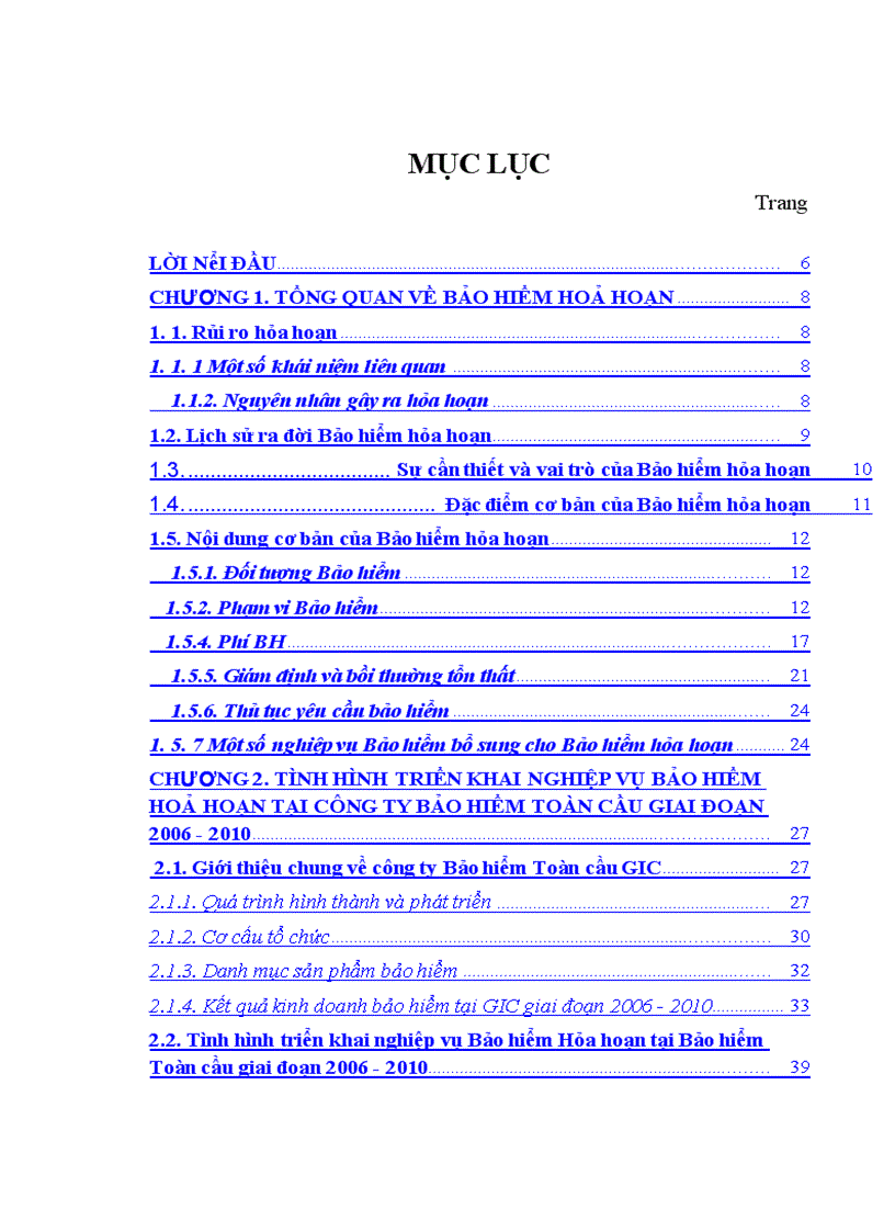 Tình hình triển khai nghiệp vụ bảo hiểm hoả hoạn tại công ty bảo hiểm toàn cầu giai đoạn 2006 2010