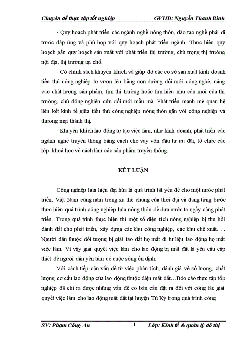 image for page Thực trạng và giải pháp giải quyết việc làm cho người lao động có đất nông nghiệp bị thu hồi phục vụ các dự án phát triển công nghiệp giao thông trên địa bàn huyện Tứ Kỳ tỉnh Hải Dương giai đoạn 2005 2010 1