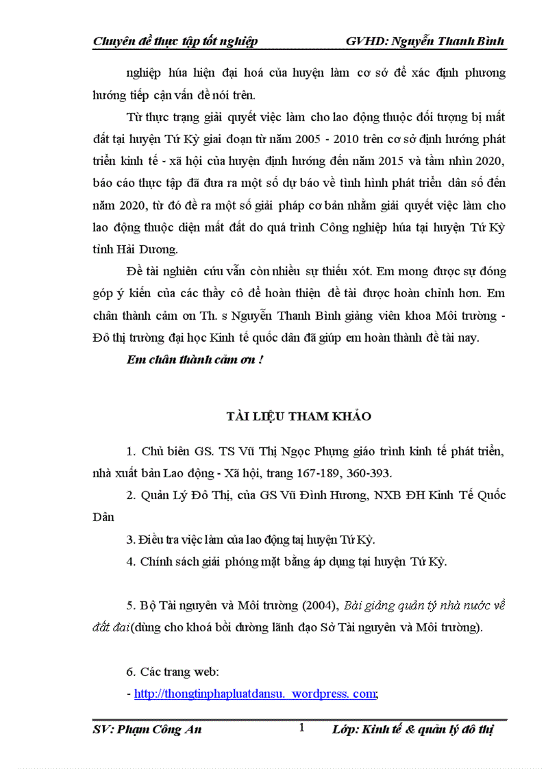 image for page Thực trạng và giải pháp giải quyết việc làm cho người lao động có đất nông nghiệp bị thu hồi phục vụ các dự án phát triển công nghiệp giao thông trên địa bàn huyện Tứ Kỳ tỉnh Hải Dương giai đoạn 2005 2010 1