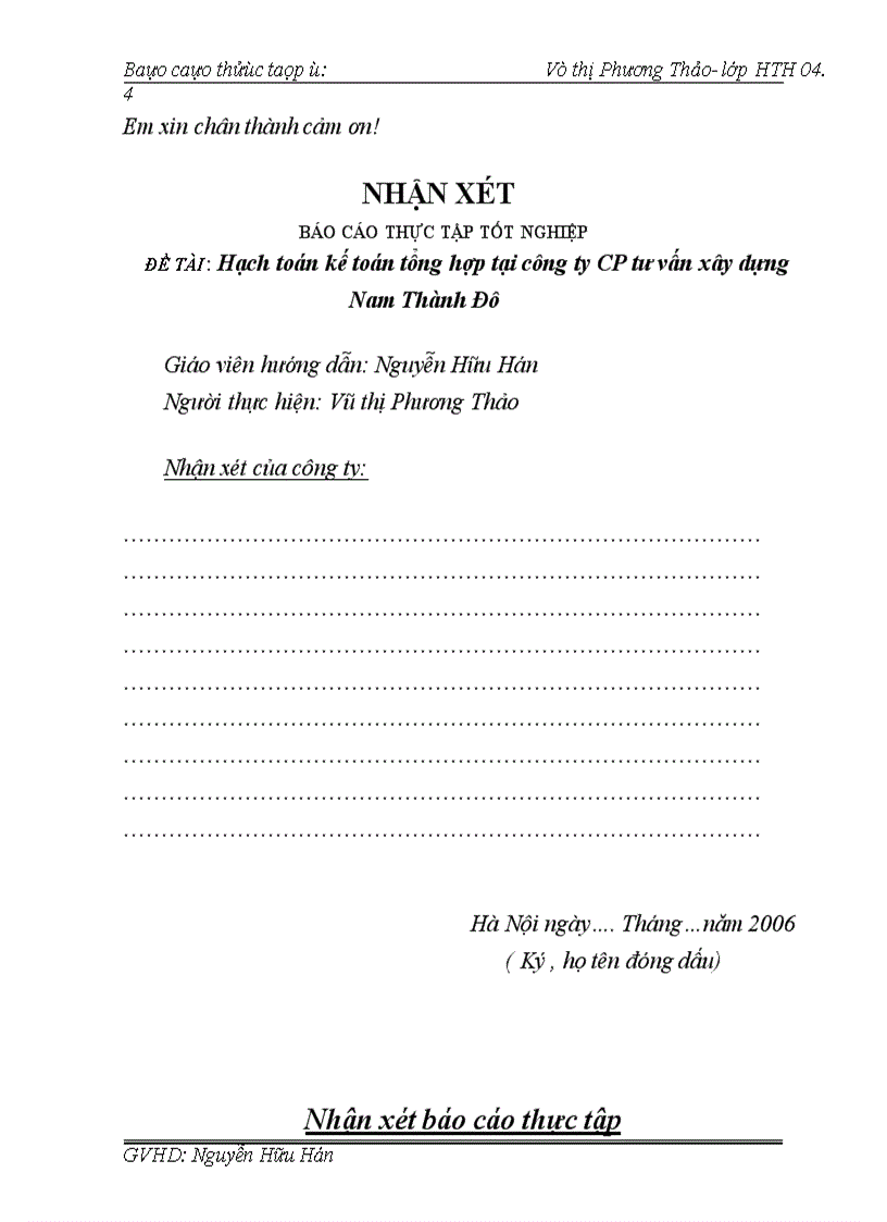 image for page Tìm hiểu về công tác hạch toán kế toán tại công ty CP tư vấn Xây dựng Nam Thành Đô