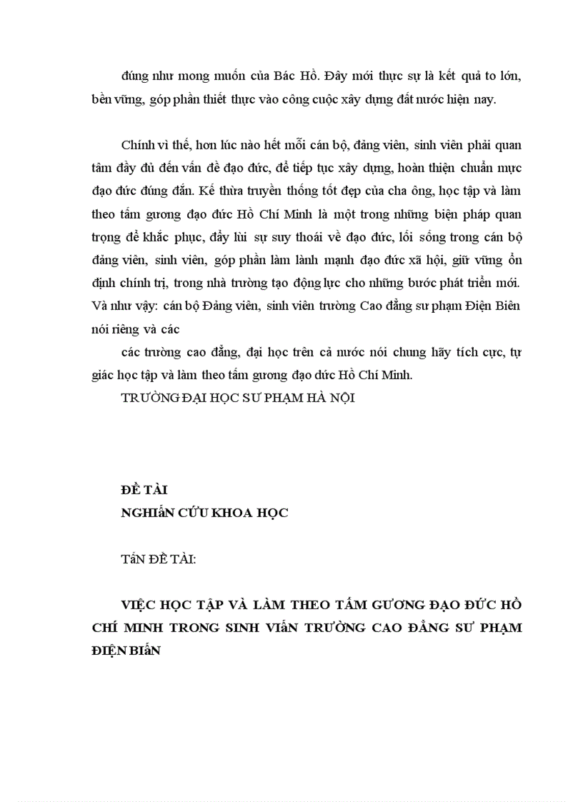 image for page Học tập và làm theo tấm gương đạo đức Hồ Chí Minh trong sinh viên trường Cao đẳng sư phạm Điện Biên